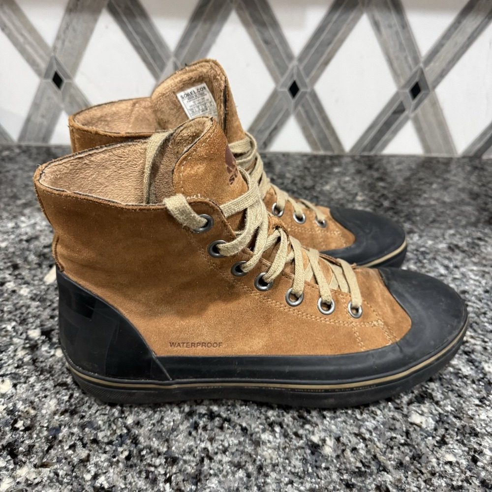 Sorel Cheyanne Metro Hi WP Boots Mens 10 Brown Suede Waterproof Duck NM3451-286